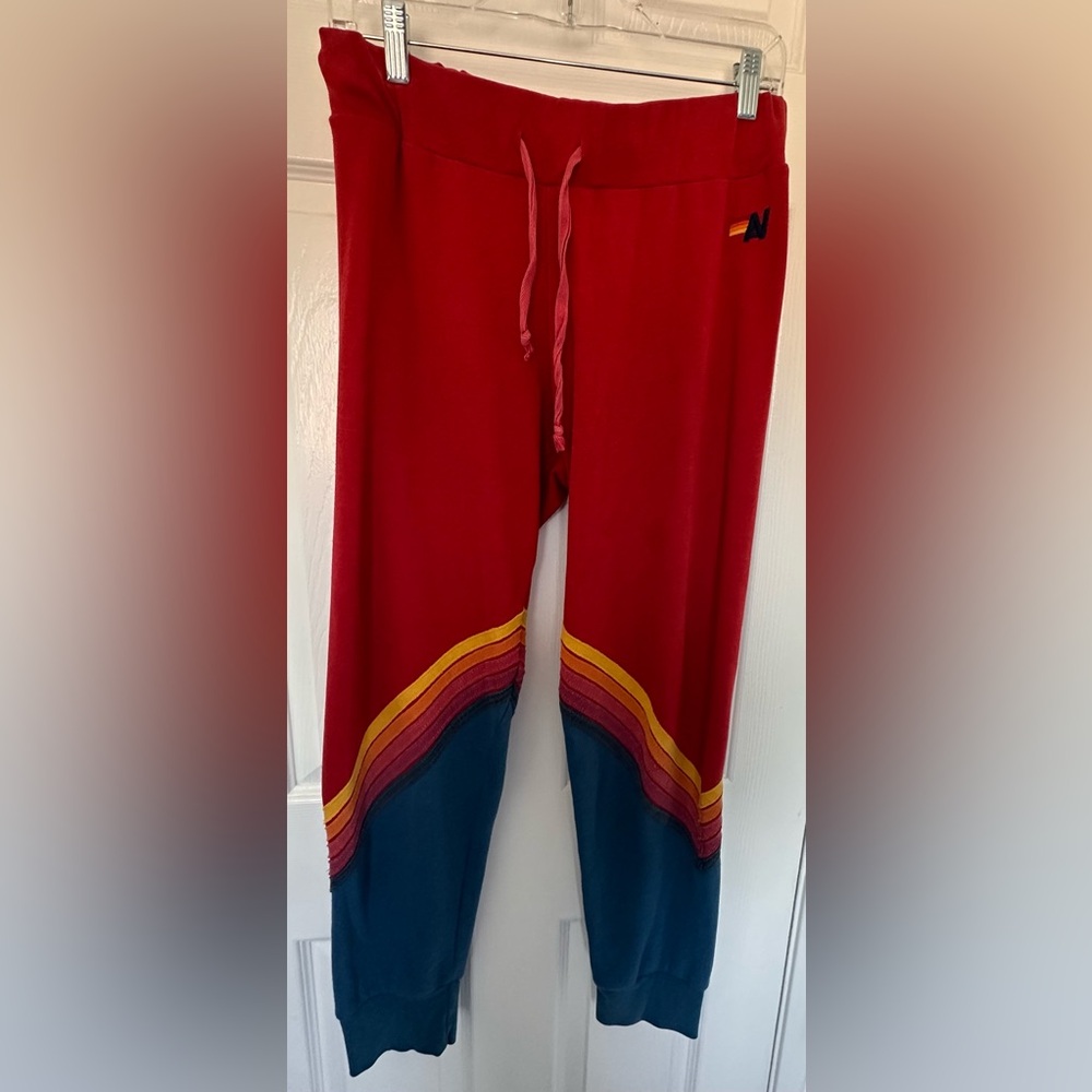 Aviator Nation Red and Blue Sweatpants with Chevron 5 Stripes- M